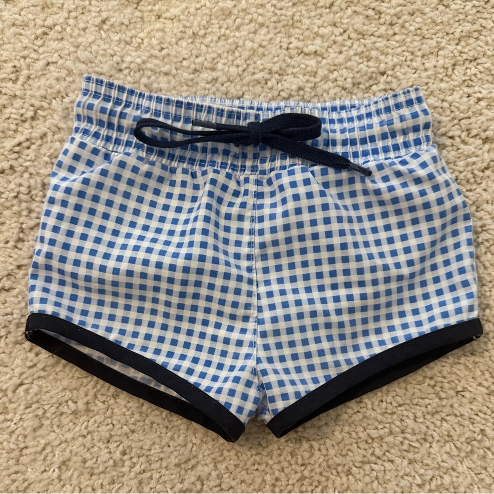 Minnow boys blue plaid with navy trim boardie